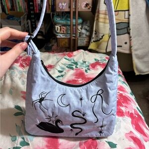 Stylish blue Handbag with Black Embroidery baggu shoulder bag